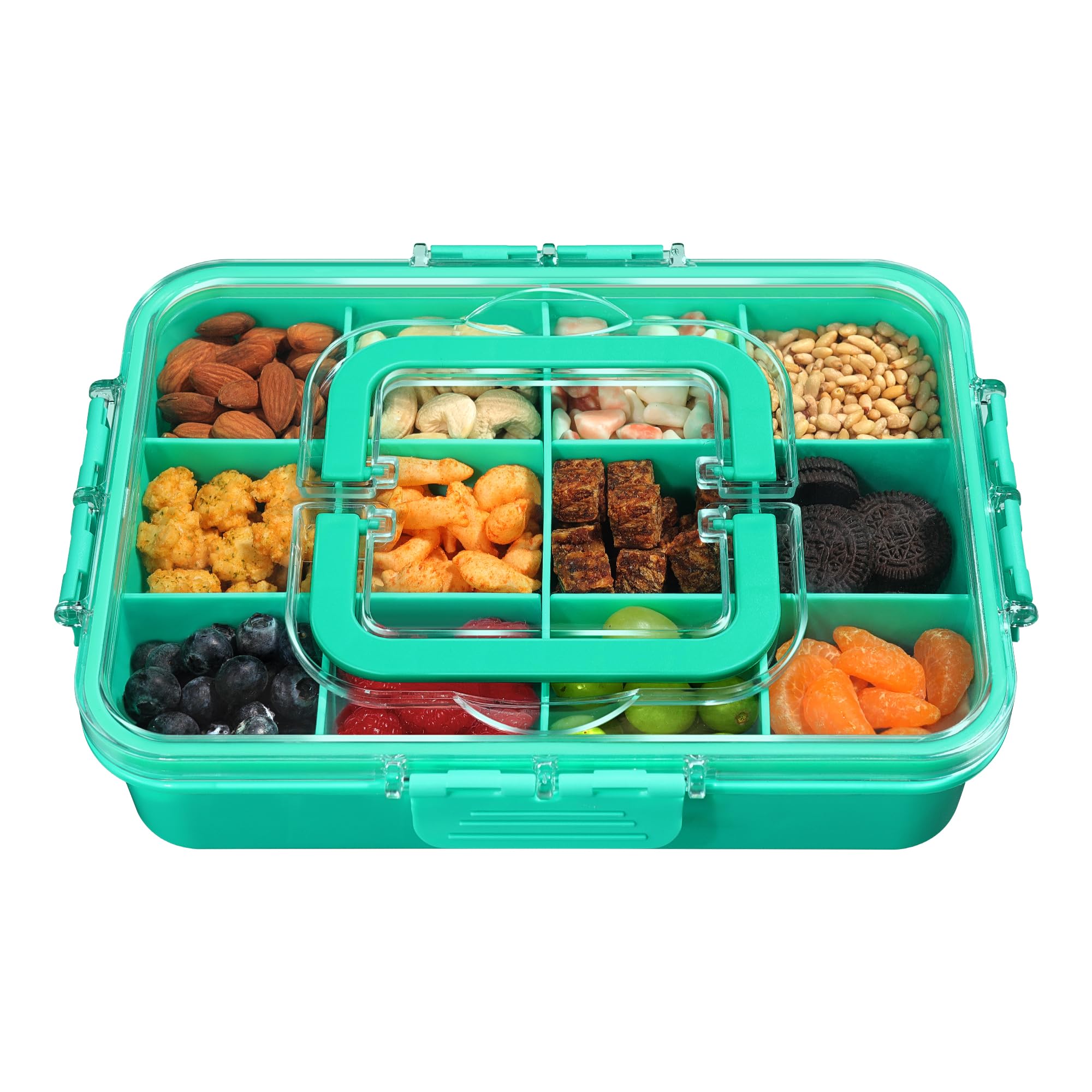 Xyptorix Snack Box Container for Kids - Adjustable 12-Compartment Snack Containers, Reusable Bento Box, Dishwasher Safe, BPA-Free, Perfect for School, Travel, Camping & Picnic, Green