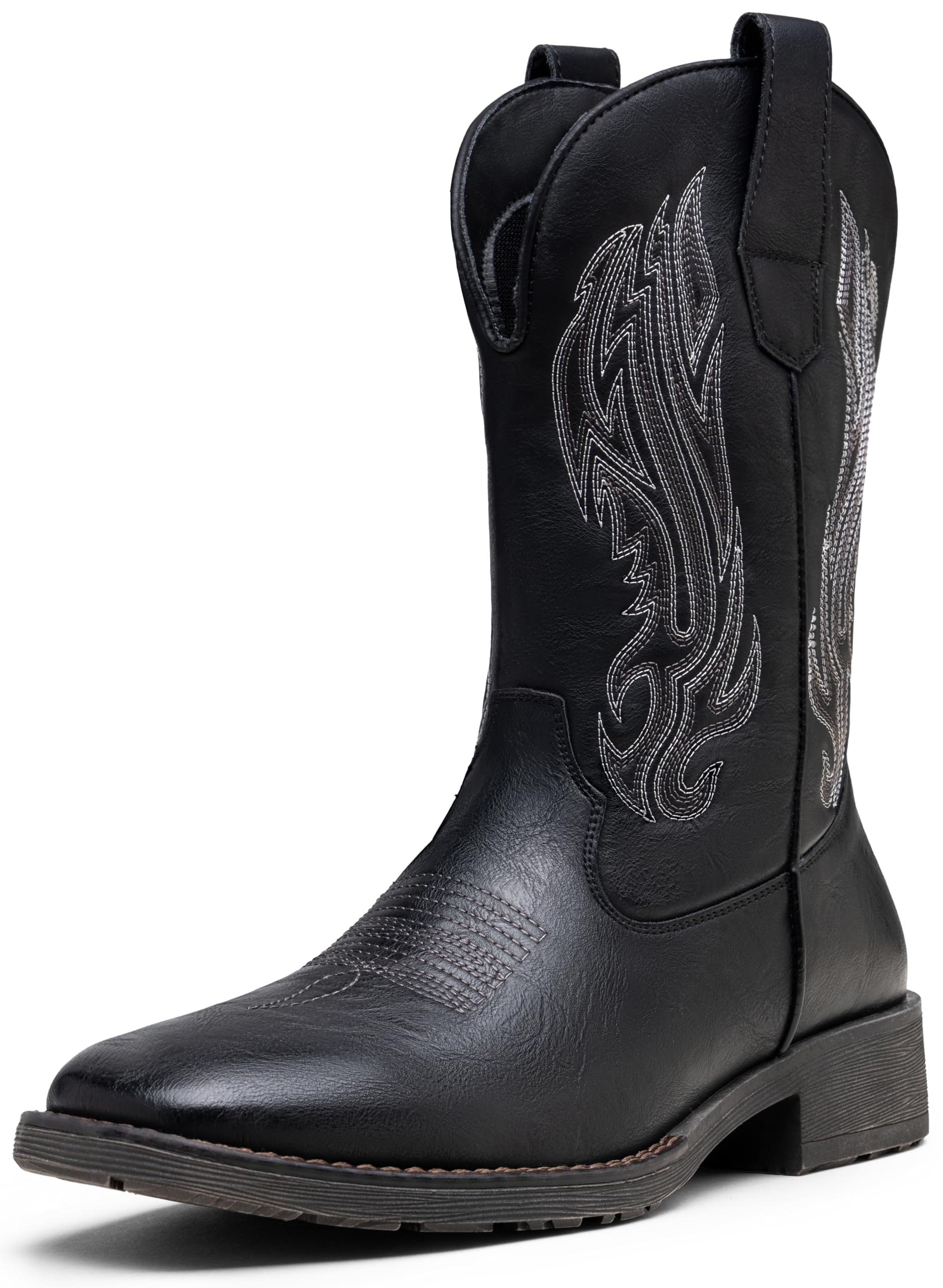 Jousen Cowboy Boots for Men Embroidery Western Boots Durable Square Toe Mens Boot (AMY8420 silkyblack 09.5) Image