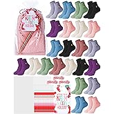Chicingyou 24 Sets Christmas Sock Gifts Holiday Xmas Fluffy Winter Warm Socks Bulk and Colorful Creative Fun Tags and Bags for Women Holiday Party Goodie Bag