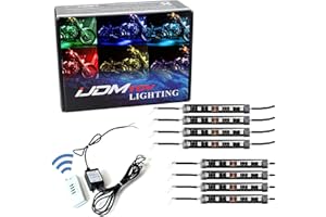 iJDMTOY 8pcs RGB Multi-Color LED Light Motorcycle Ground Effect Underbody Lighting Kit w/ Wireless Remote Control