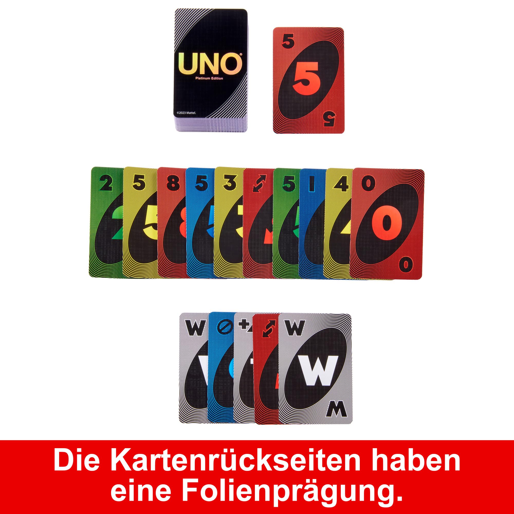 Mattel Games UNO Platin Edition Kartenspiel für Film- und Familienabende, Spielabende, Reisen, Camping und Partys, Premium-Sammelkarten, HPY61 3