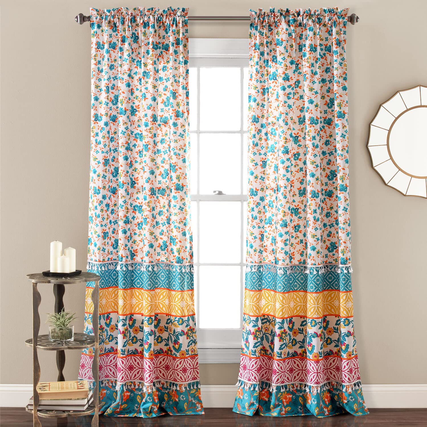Lush Decor Emily Boho Stripe Window Curtain Panel Pair, 84" L x 42" W, Turquoise