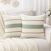 Laolitou Set of 2 Boho Throw Pillow Covers 18×18, Rustic Farmhouse Cotton Linen Soft Sage Green Decorative Pillow Cover for Living Room Sofa Bedroom Couch Cushions Home Decor