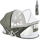 ISELECTOR Bedside Bassinet for Baby, Portable Baby Bassinet Travel Bed with Mosquito Net & Sunshade, Lightweight Foldable Baby Crib with Easy-Clean Fabric for Home & Outdoor