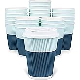 Glowcoast Disposable Coffee Cups With Lids - 12 oz To Go Coffee Cups (80 Set) With Sturdy Lids Prevent Leaks! Paper Hot Cup Holds Shape With Hot, Cold Drinks. Ripple Cups Protect Fingers from Heat!