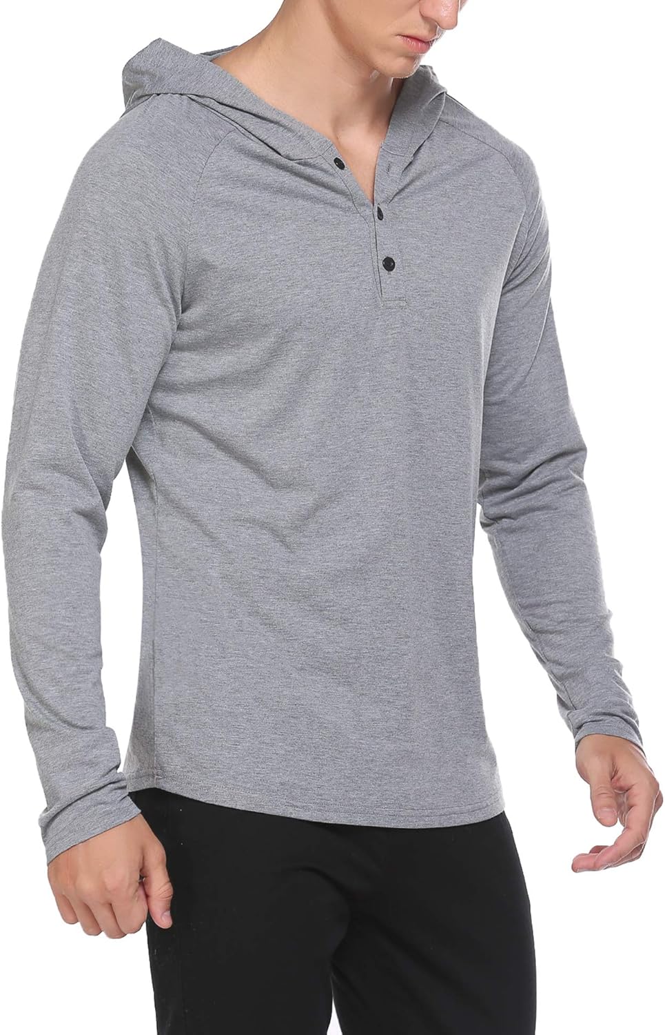 COOFANDY Men Athletic Hoodie Pullover Lightweight Long Sleeve Hooded Henley Shirt