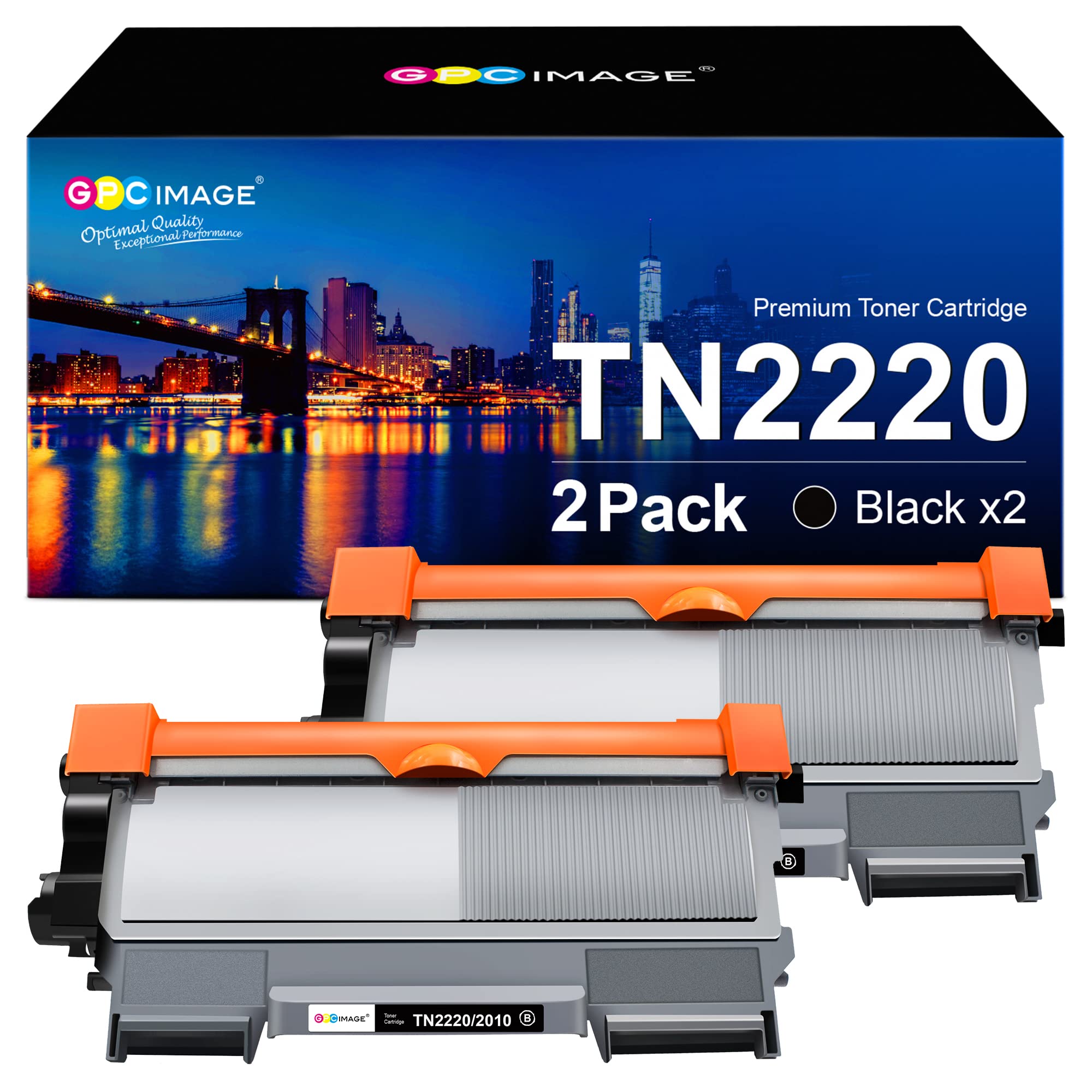 GPC Image TN2220 Toner Cartridge Black Compatible for Brother TN2220 TN-2220 TN-2010 Toner Cartridge for Brother DCP-7055D HL-2250DN HL-2240 HL-2130 DCP-7360D HL-2270DW HL-2135W (Black, 2-Pack)