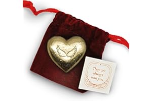 LUENE Gold Heart with Angel Wings, Pocket Love Token Keepsake -Family Friend Loss Death, Bereavement, Memorial, Memory of Loved One, Condolence, Thinking of You, Cheer Up, Comfort Sympathy Gift, Altar Piece