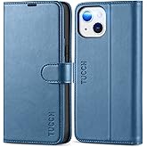 TUCCH Wallet Case for iPhone 13 5G, RFID Blocking Card Slot Holder [TPU Interior Protective Case], Magnetic Folio PU Leather Stand Flip Cover Compatible with iPhone 13 6.1" 2021, Lake Blue
