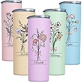 Custom Tumblers with Birth Flower and Name, 20 Oz Skinny Tumblers for Birthday Gift, Personalized Travel Mug For Women