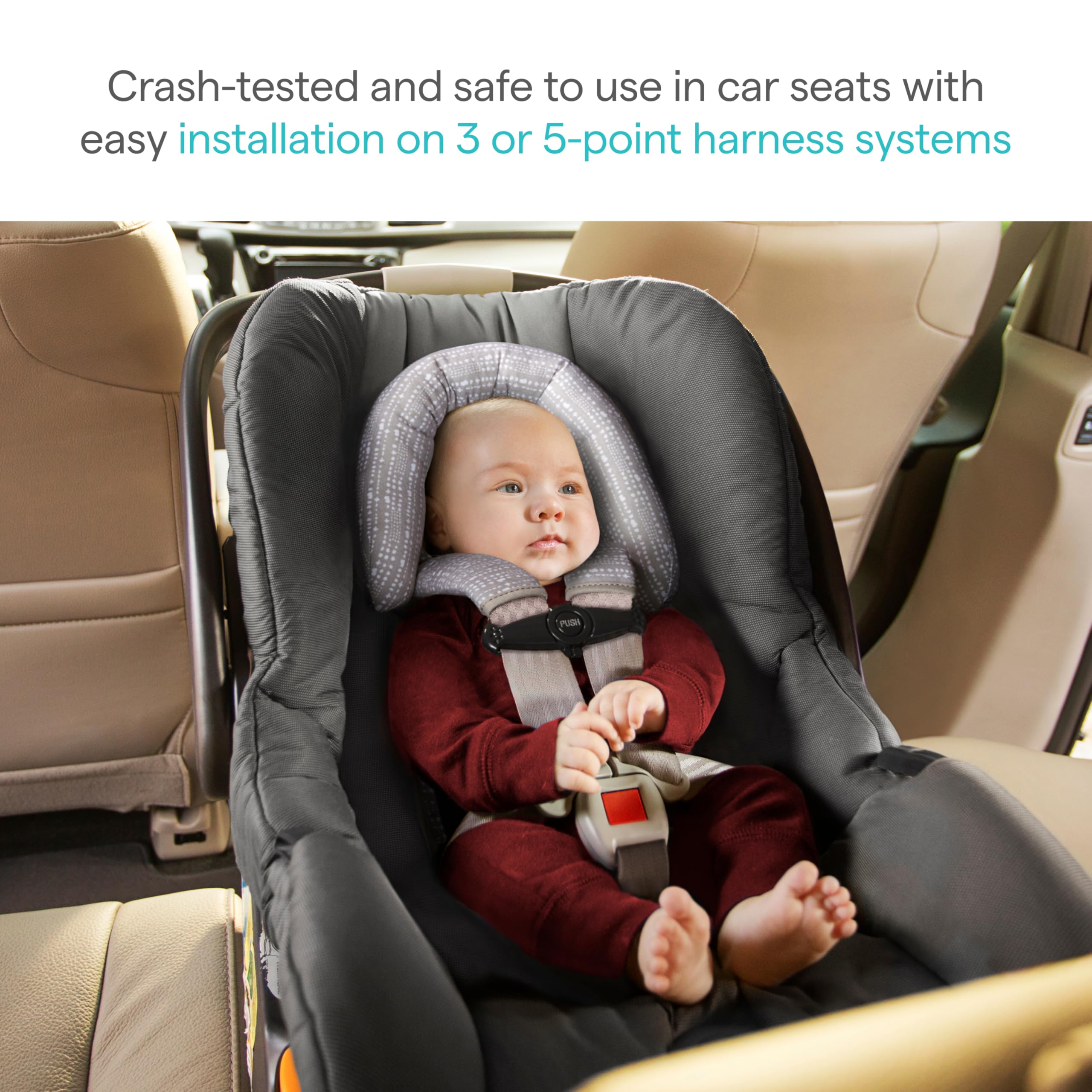 Munchkin Car Seat Head Support Baby, Infant and Newborn, Fabric Strap Covers, Silver-Ion Technology, Dots