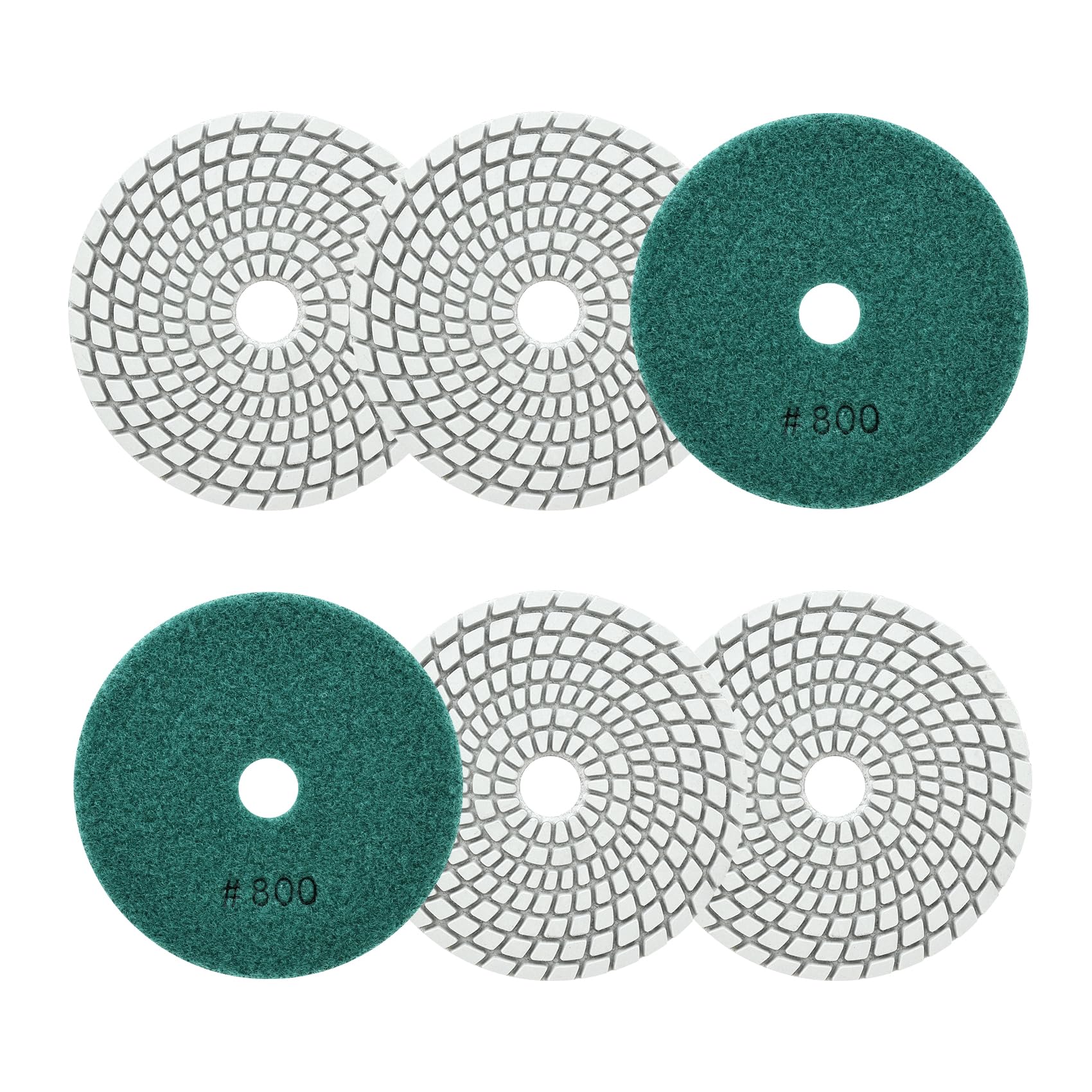 SANLEETEK Wet Diamond Polishing Pads 4"/100mm - 6pcs Grit 800 Polish Pad Kit for Granite Marble Artificial Stone Quartz for Angle Grinder