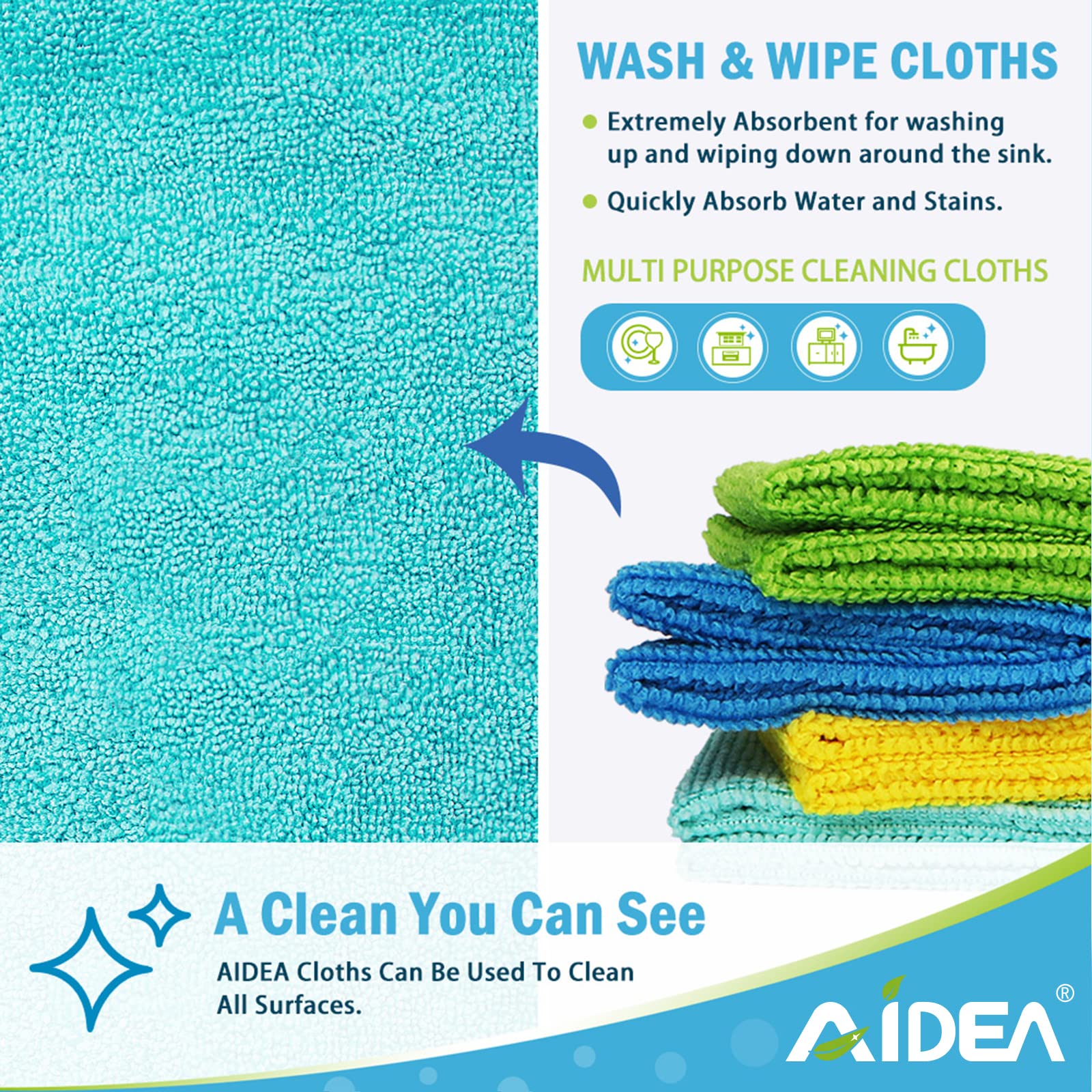 AIDEA Microfiber Cleaning Cloths-50PK, All-Purpose Cleaning Rags, Microfiber Rags for House, Microfiber Towels Cleaning, Dusting Cloth for Kitchen, Car, Window, Gifts(12in.x 12in.)