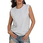 PrettyGuide Women's Cotton Tank Tops Loose Fit Casual Crew Neck Trendy Sleeveless Summer Tops