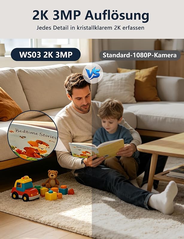 Überwachungskamera Innen 2K, WLAN Kamera Innen mit 360° PTZ, Auto-Tracking & Nachtsicht, Hundekamera mit 2-Wege-Audio, Kompatibel mit Alexa & Google Home
