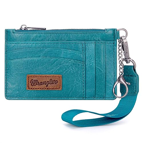Montana West X Wrangler Wallet Card Holder RFID Credit Card Holder for Women Small Card Wallet Keychain Wallet with Wristlet Strap