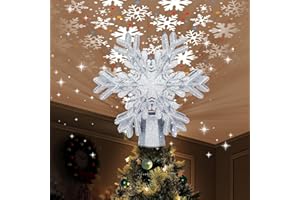 AOMIL Christmas Tree Topper, 3D Rotating Silver Snowflake Pattern Projector for Xmas Tree Topper, Hollow Design Christmas Decorations, Christmas Decor