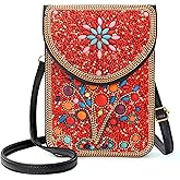 Ayuoejik Small Beaded Crossbody Bag for Women, Boho Cell Phone Shoulder Purse Wallet with Handcrafted Colorful Beads