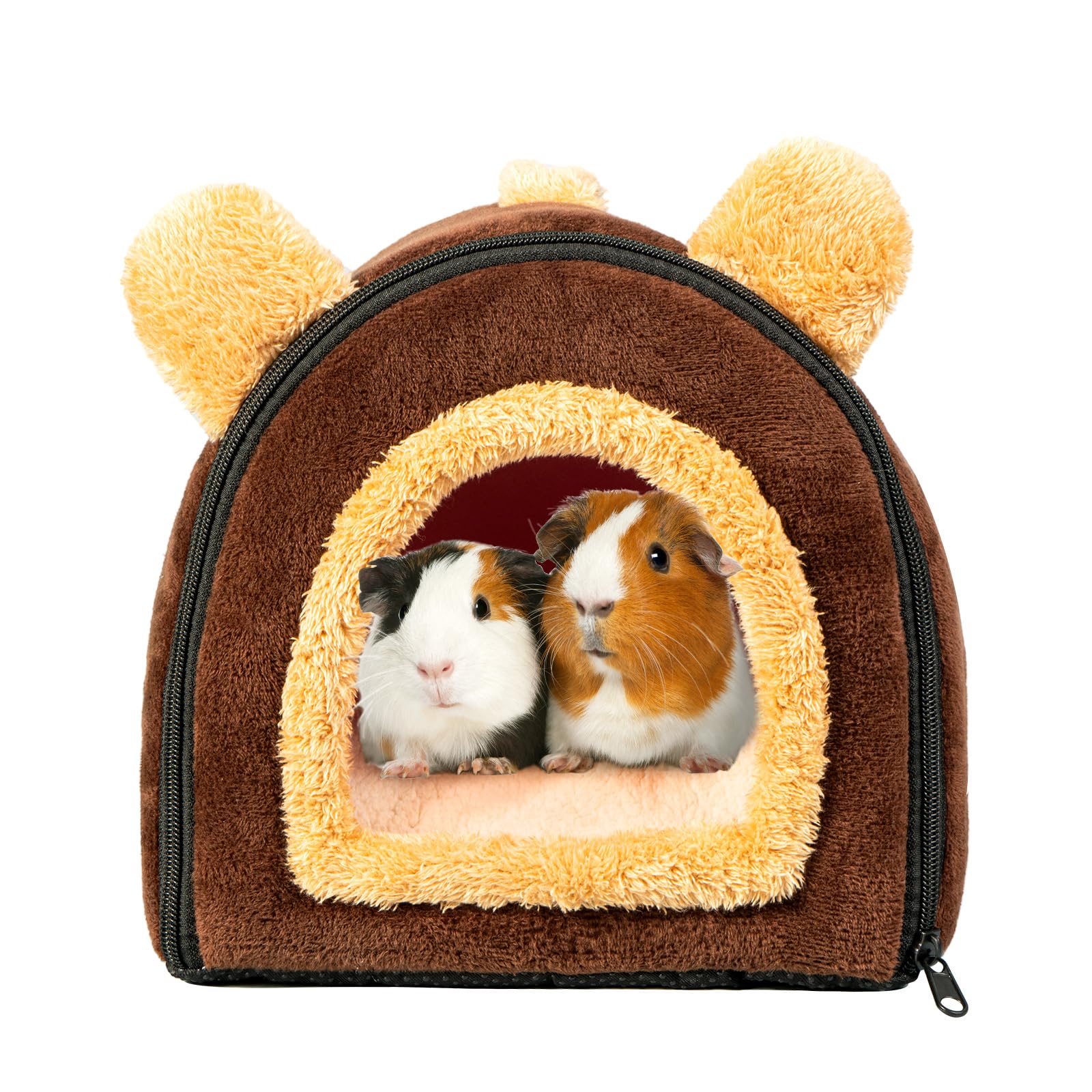 Pantula Warm Guinea Pig Bed House in Winter - Cave Cozy Hamster Rabbit Bed with Removable Pad, Large Hideout for Guinea Pig Ferret Hedgehog Chinchilla (Coffee)