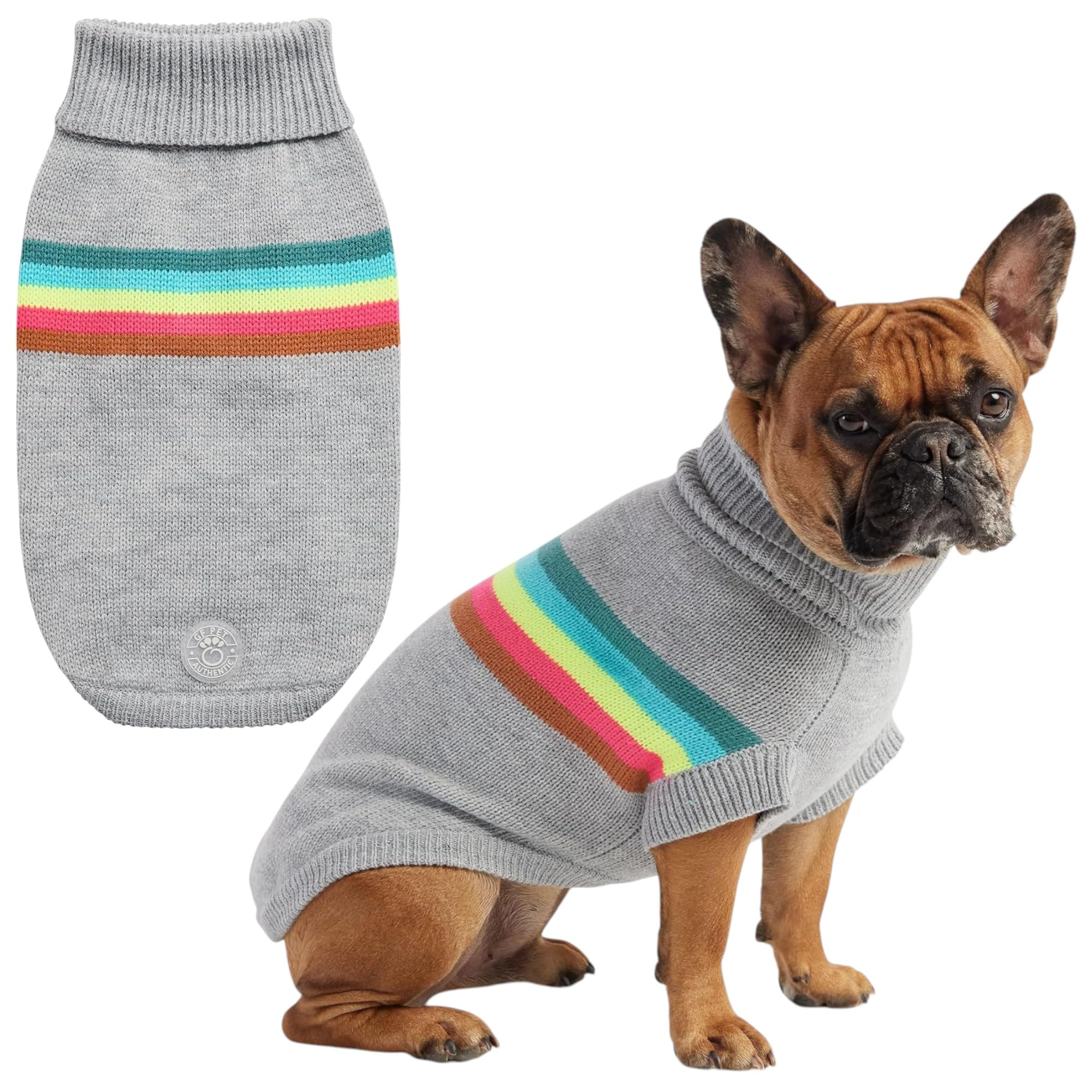 GF Pet Dog Jumper Retro Sweater, Knitted Winter Pullover for Dogs, Crochet Turtleneck Dog Coat - Grey Mix -Small