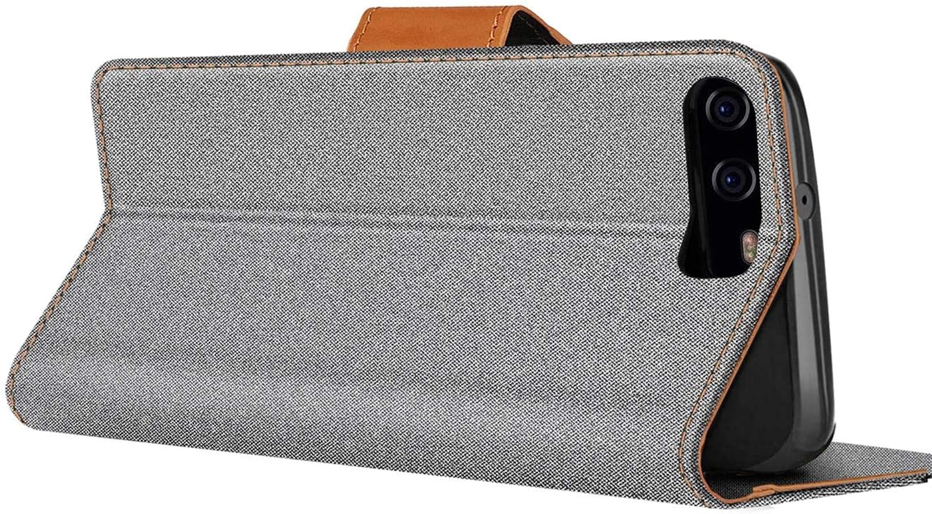 Verco Phone Wallet Case compatible with the Huawei P10, Canvas Faux Leather Book Cover for the Huawei P10 Flip Case Bag Hinged - Grey - Image 5