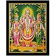 SHREE GANESH ENTERPRISE GIFTING SOLUTIONS Lord Murugan with Valli and Devasena HD Photo Frame God Kartikeya Painting Pooja Wall Hanging (Wood, Poster with Frame, Multicolour, 23.5x1x31cm)