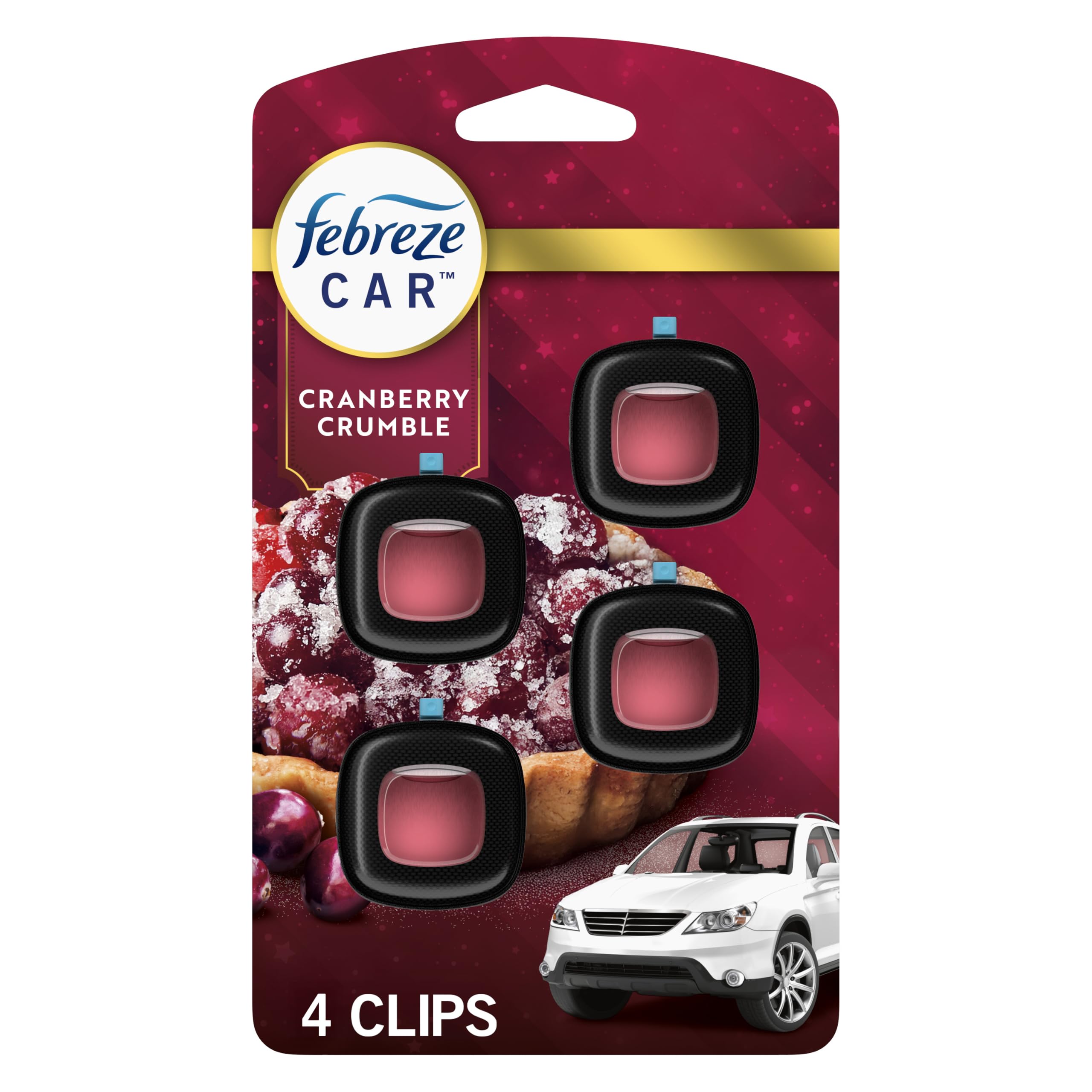Febreze Car Air Freshener, Odor-Fighting Automotive Vent Clip, Scented Car Accessories, Long Lasting for Strong Odors, Cranbe