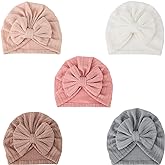 DRESHOW BQUBO 5 Pieces Newborn Baby Turban Hats Bow Baby Infant Beanie Breathable Toddler Cap for Baby Girls
