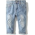 KIDSCOOL SPACE Baby Girl Boy Jeans,Elastic Band Inside with D-Rings Ripped Denim Pants