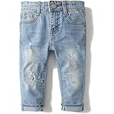 KIDSCOOL SPACE Baby Girl Boy Jeans,Elastic Band Inside with D-Rings Ripped Denim Pants