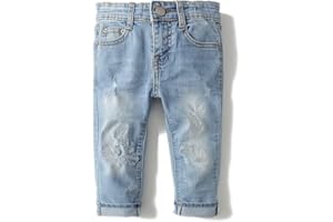 KIDSCOOL SPACE Baby Girl Boy Jeans,Elastic Band Inside with D-Rings Ripped Denim Pants