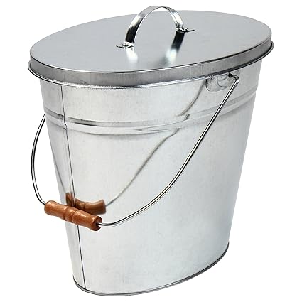 Silver Ribelli 15 Litre Fireside Ash Bucket With Removable Handle