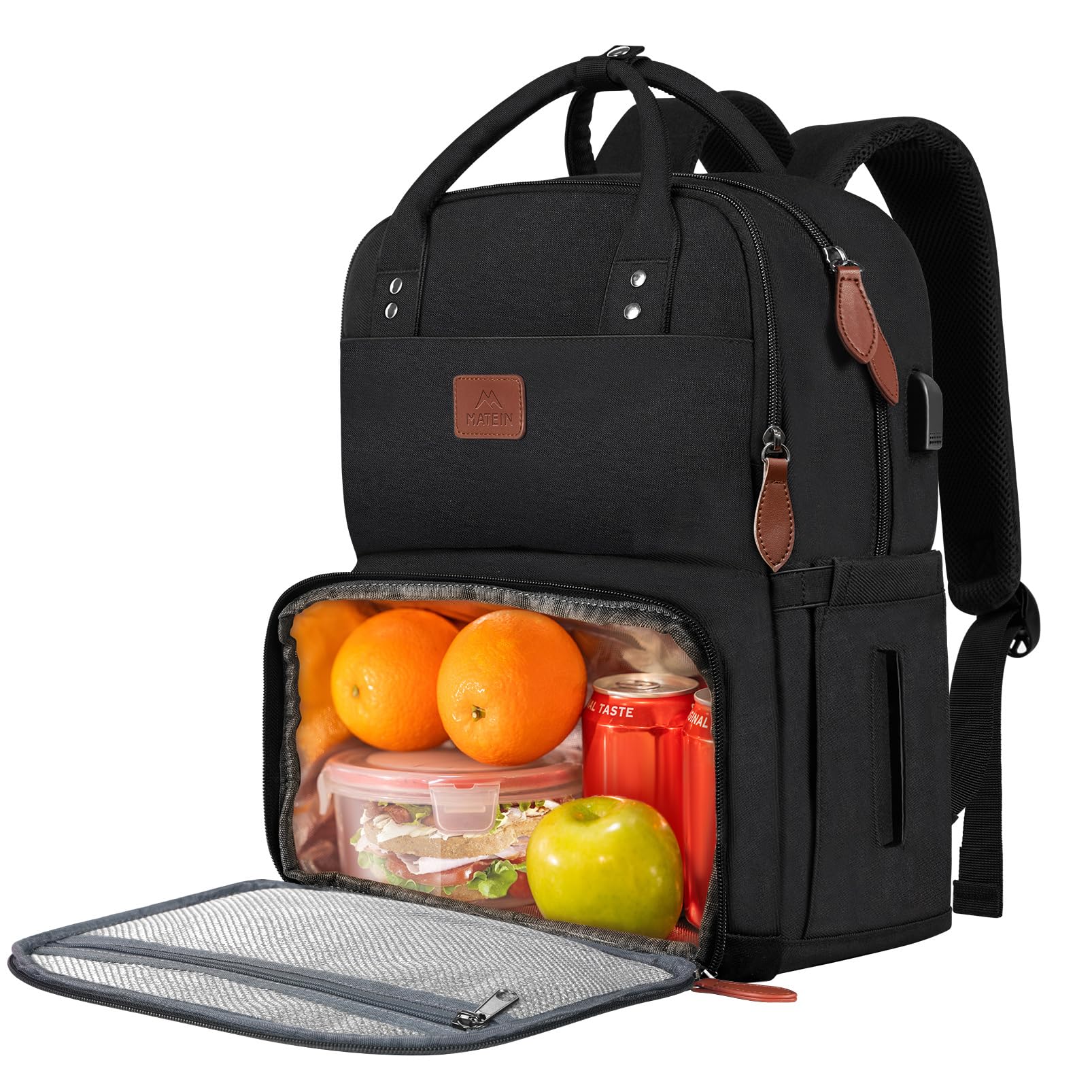Photo 1 of MATEIN 17 Inches Lunch Backpack, Extra Large Lunch Box with Insulated Cooler Compartment, Water Resistant Laptop Backpack with USB Charging Port for College Work Picnic Beaches