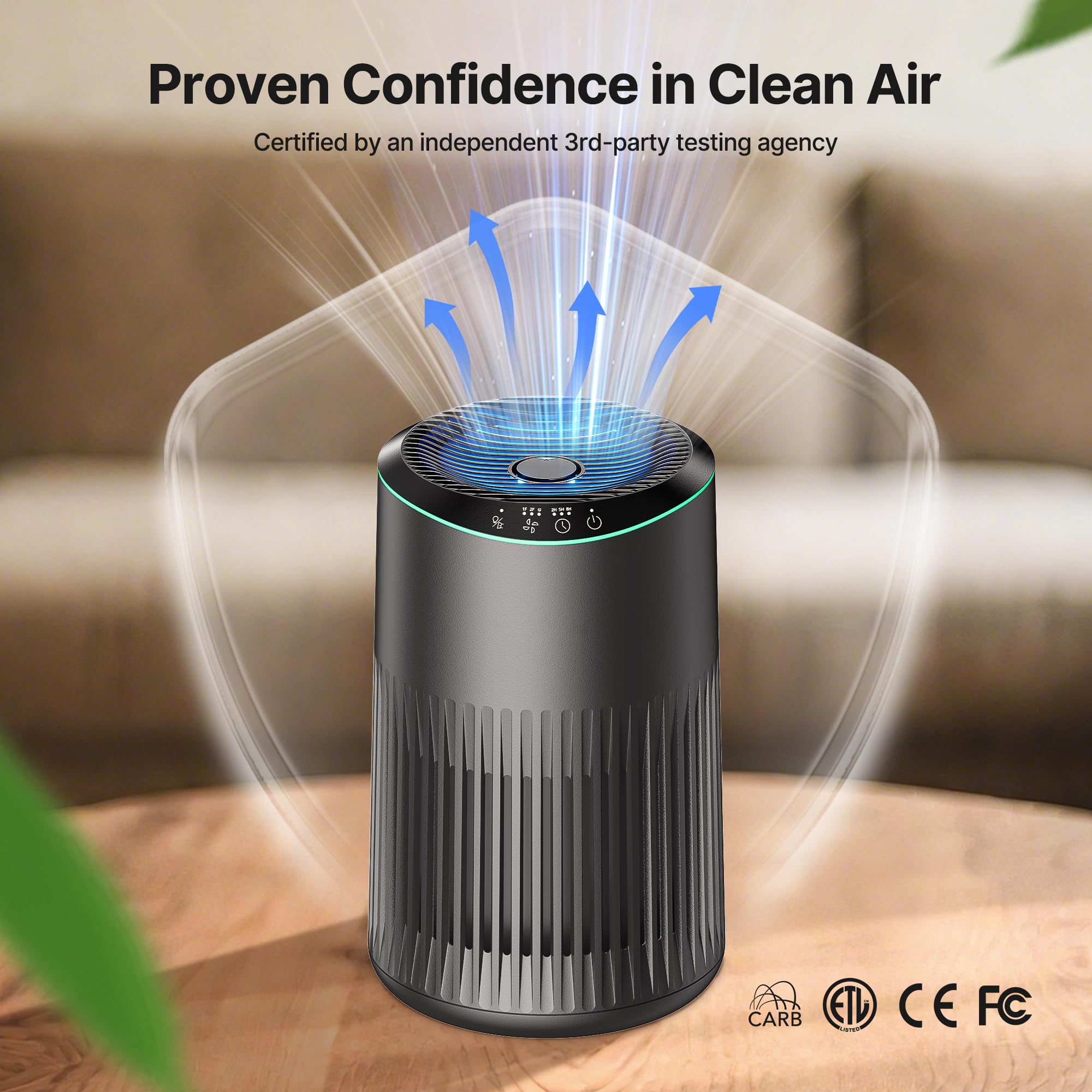 Air Purifiers for Home, Air Purifier for Smoke Odors with Fragrance Sponge, Small Air Purifier with Sleep Mode for Bedroom Office, Blue Night Light, Grey, 1 Pack+3 Modes