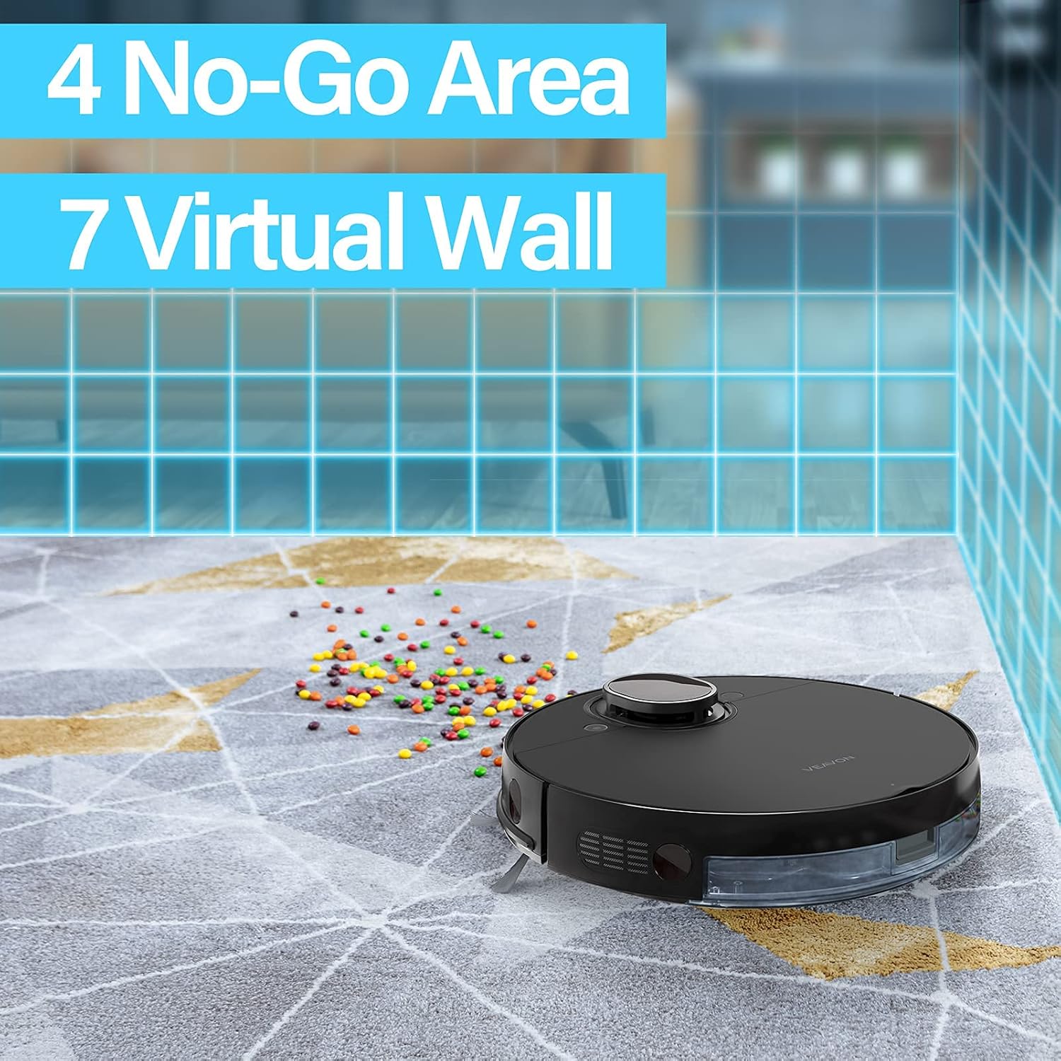 VEAVON V8 Robot Vacuum Cleaner with Wi-Fi Connected, 4000Pa Strong Suction Lidar Robotic Vacuum Cleaner, Automatic Vacuum and Mop Cleaner, Mapping Technology, No-mop Zones, Virtual Walls, Black -