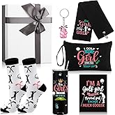 Geiserailie 7 Pcs Golf Gifts for Women Girls with 16oz Tumbler Makeup Bag Socks Towel Keychain Card Box for Golfer Lover Player Coach Graduation Mother's Day Birthday Gifts