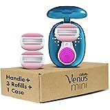 Gillette Venus Mini On The Go Women's Razor Handle with 3 ComfortGlide White Tea Scent Blade Refills + 1 Travel Case