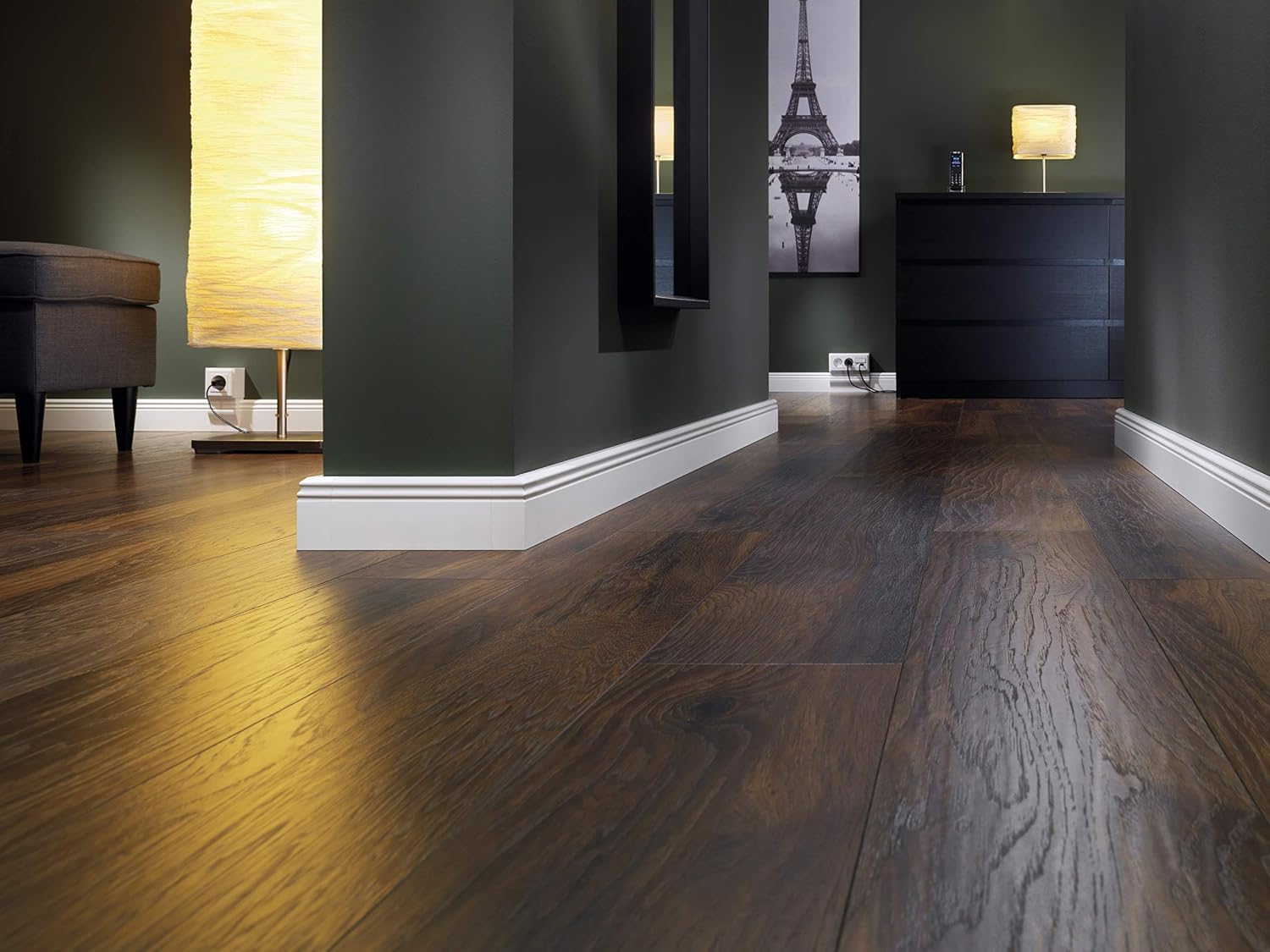 Habengut Berlin Profile Skirting Board 3 m PVC with Integrated Cable Duct White Height 80 mm 2 Pieces of 1.5 m - Image 3