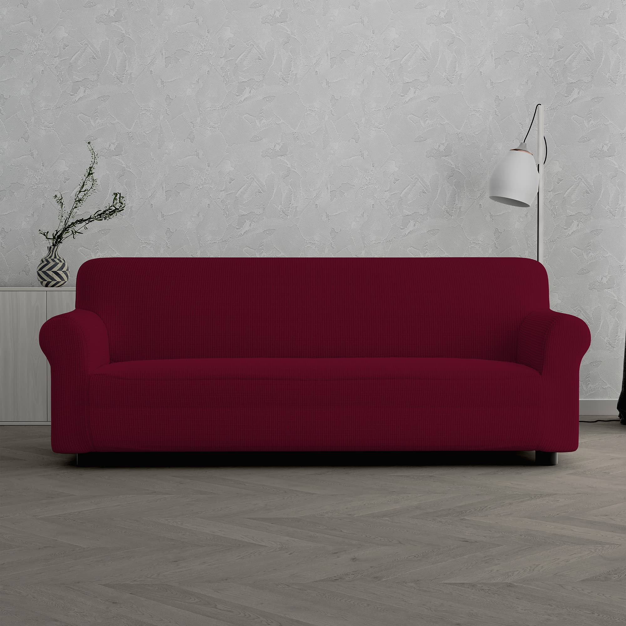 Italian Bed Linen “ Leslie” Sofa Cover, 95% Polyester + 5% Elastometer, Bordeaux, 3 Places