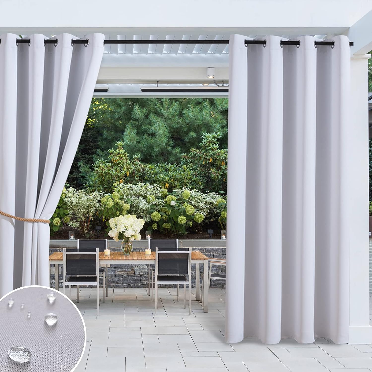 Outdoor Curtains - MIULEE Patio Outdoor Curtains Waterproof Room Darkening Fade Resistant Thick Balcony Curtain Drapery with Rings 1 Piece W52 x L84 Greyish White