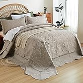 EVENHUG Oversized Quilts Set King Size 3 Piece Bedding Set Reversible Bedspread with 2 Pillow Shams Coverlet Lightweight Soft Bed Cover for All Season(120"X120",Beige Taupe)