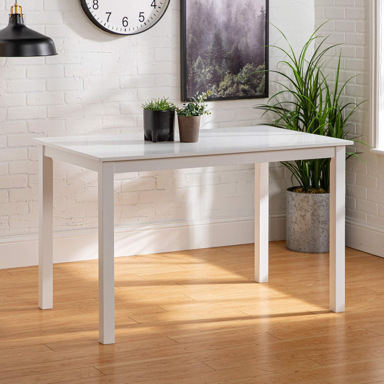 Walker Edison 4 Person Modern Farmhouse Wood Small Dining TableDining Room Kitchen Table Set Dining 4 Chairs Set White/Grey48 Inch: Furniture & Decor