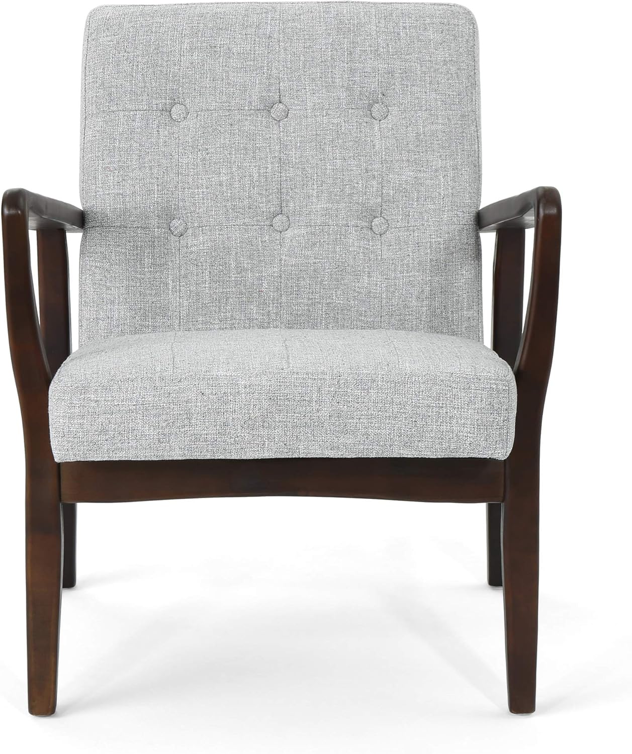 Christopher Knight Home Conrad Fabric Mid-Century Birch Club Chair, Cement Heathered Tweed and Dark Espresso