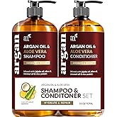 Argan Oil Shampoo and Conditioner Set - Sulfate-Free Formula with Nourishing Moroccan Oil and Keratin -for All Hair, Curly or Straight - Hydrate Repair Defy Frizz for Salon-like Results!16 Fl Oz 2 PK