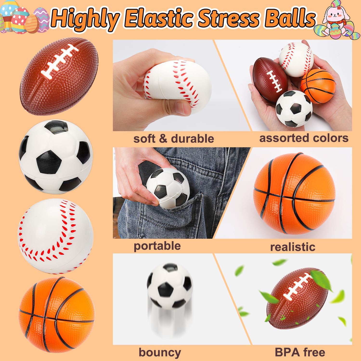 Thremhoo 16 PCS Stress Balls Party Favor for Kids 8-12 Goodie Bag Stuffers Classroom Prizes for Kids Pinata Fillers Boys Birthday Party Gifts Sport Foam Bouncy Balls Toddler 4-8 Bulk Small Toys