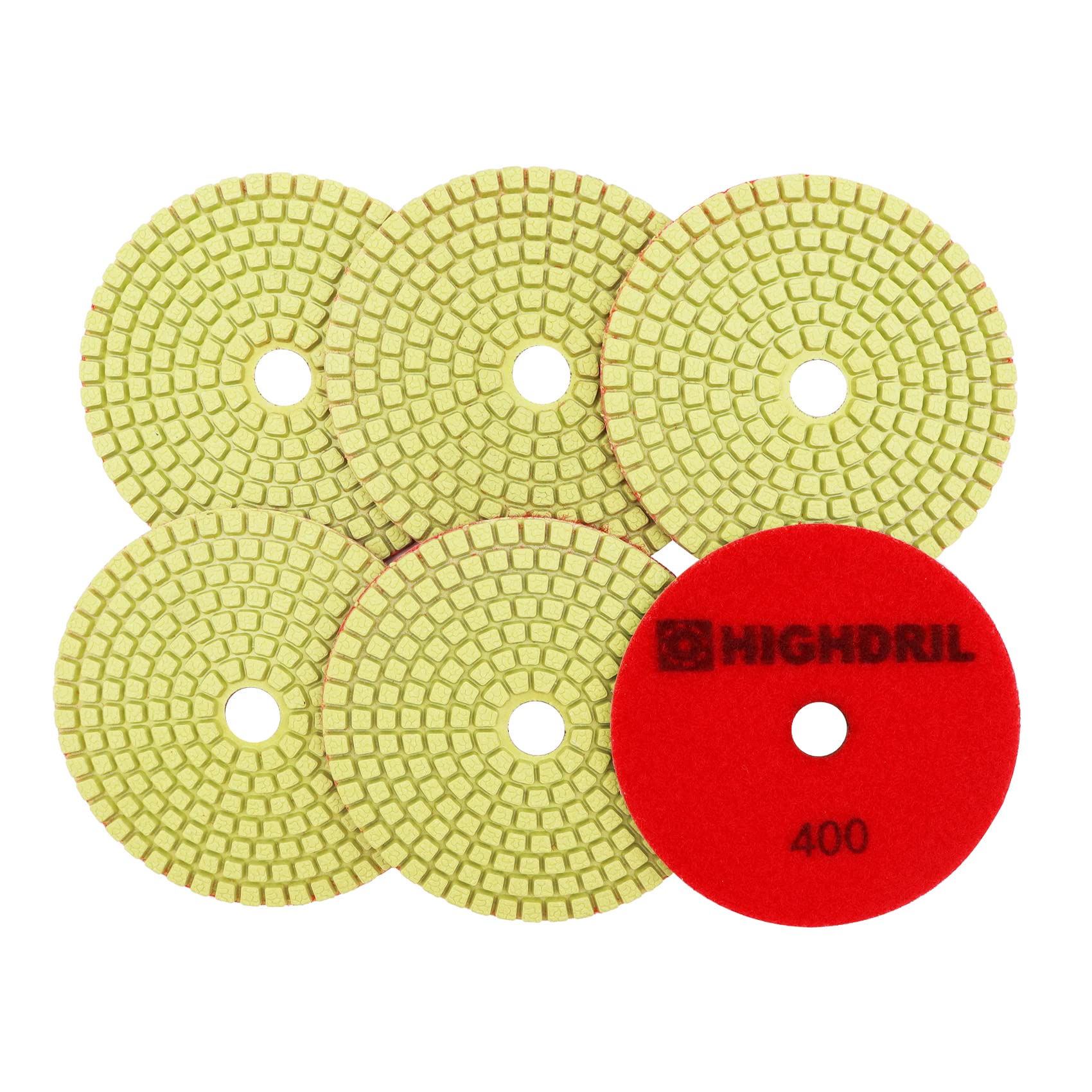 Wet Diamond Polishing Pads,HIGHDRIL 6pcs 100MM #400,for Granite Marble Sanding used on Grinder or Polisher