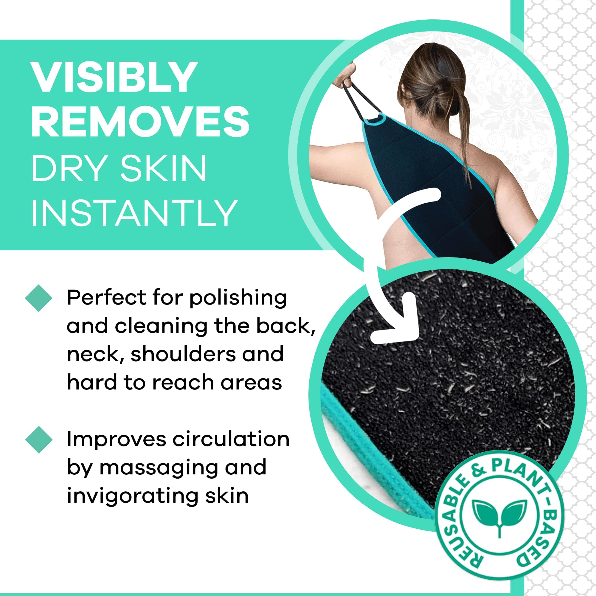 Dermasuri - Deep Exfoliating Back Scrubber - Bath & Shower Back Scrub - Body Exfoliator Scraper Tool - Deep Exfoliation Body Cleaner for Shower - 27