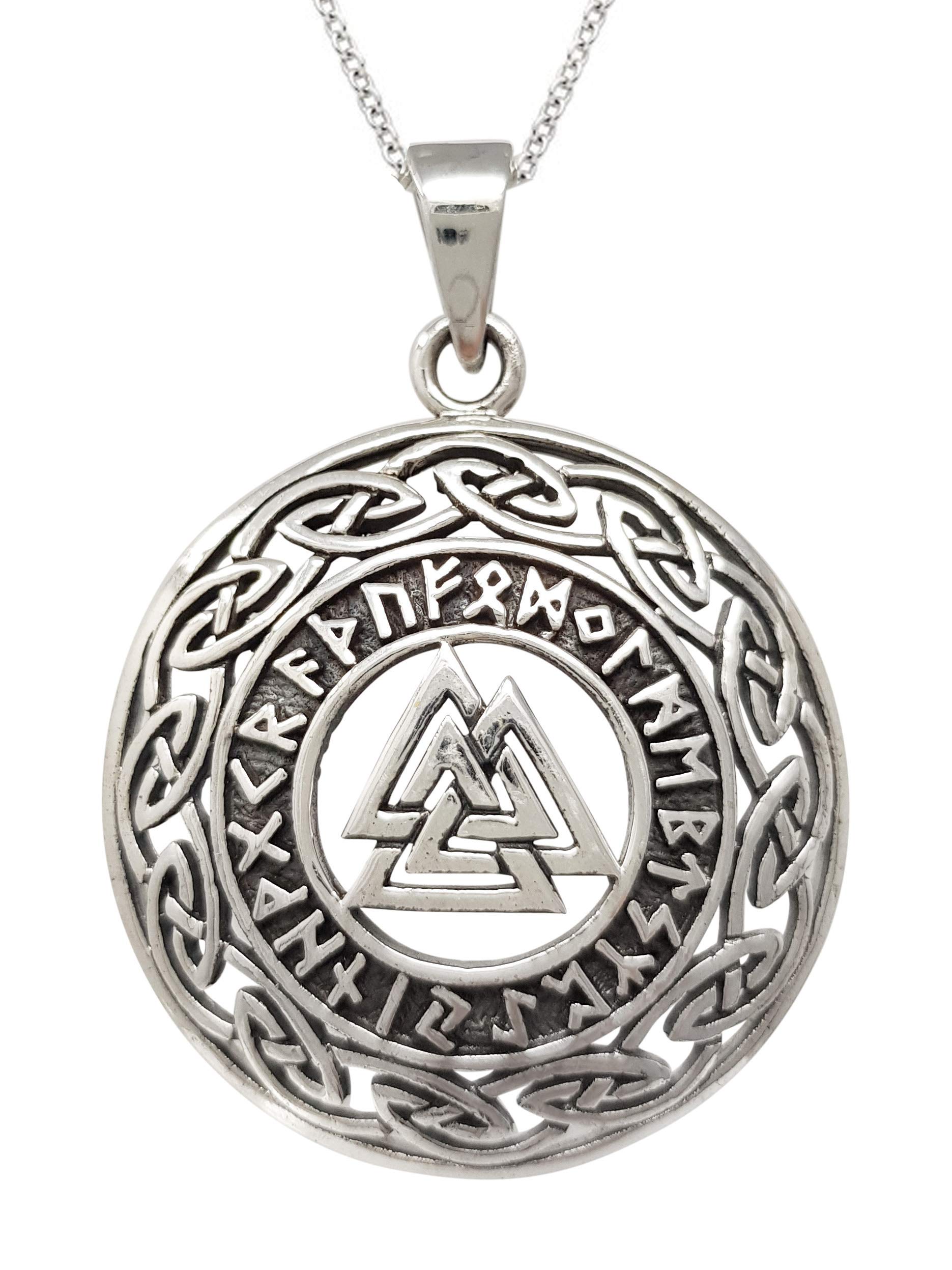 Treasure Bay Valknut Mythology and Script Pendant Made from 925 Sterling Silver, Pendant for Men and Women