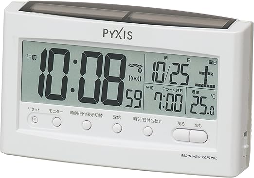 Amazon Co Jp Pyxis ピクシス 目覚まし時計 デジタル ソーラー 電波時計 Nr526w ホーム キッチン