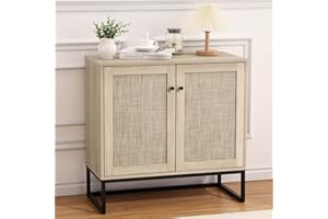 MilleLoom Sideboard Buffet Cabinet with 2 Rattan Doors, Farmhouse Console Table with Storage, Entryway Accent Table Kitchen C